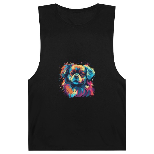 Watercolor Colorful Tibetan Spaniel Barnard Tanks