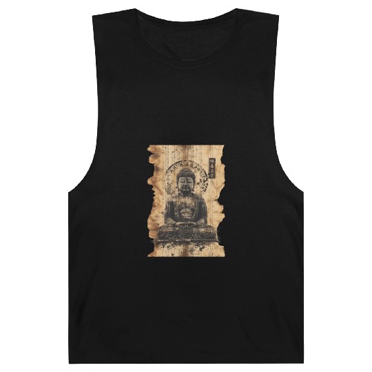 Vintage Papyrus Scroll Japanese Silhouette Buddha Barnard Tanks