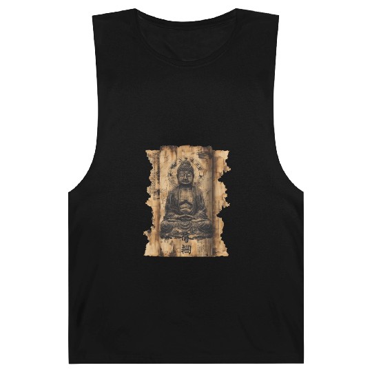 Vintage Papyrus Scroll Japanese Silhouette Buddha Barnard Tanks