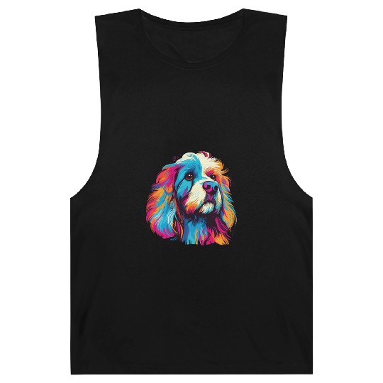 Watercolor Colorful Tibetan Spaniel Barnard Tanks