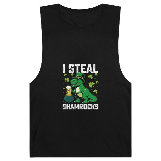 I Steal Shamrocks T Rex Dinosaur St Patrick's Day Barnard Tanks