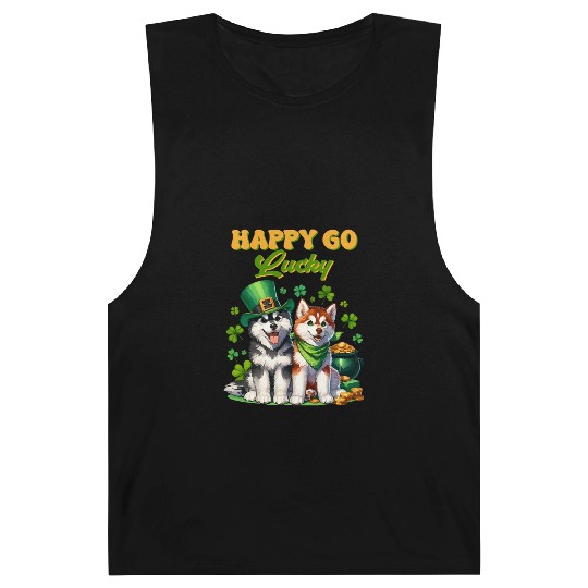 Happy Go Lucky Cute Husky St Patricks Day Barnard Tanks
