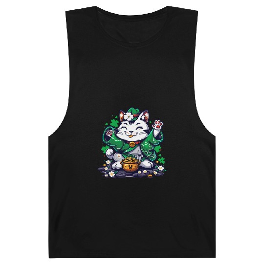 Kawaii St Patricks Day Cat With a Pot Of Gold Barnard Tanks
