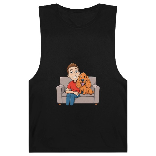 Loving Cocker Spaniel Cuddling on Couch Cartoon Ar Barnard Tanks