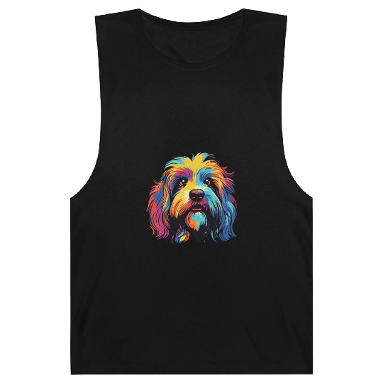 Watercolor Colorful Tibetan Spaniel Barnard Tanks