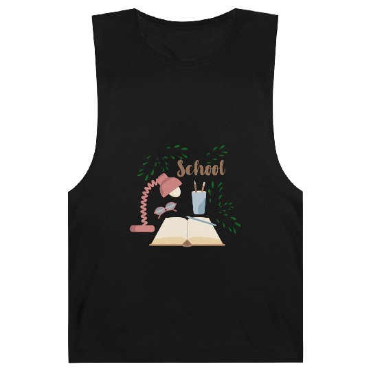 School print with plants open book and eyeglasses Barnard Tanks