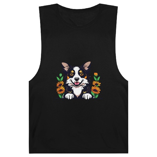 Happy Border Collie Dog With Flowers Barnard Tanks