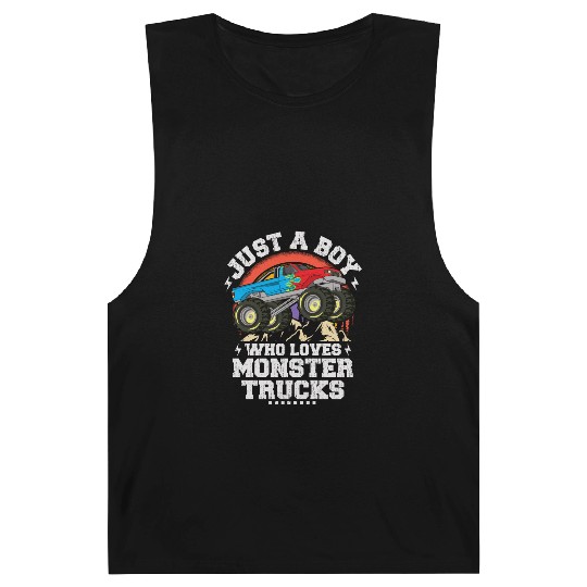 Just A Boy Who Loves Monster Trucks Toddler Kids Barnard Tanks