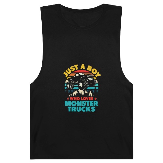 Just A Boy Who Loves Monster Trucks Toddler Kids Barnard Tanks