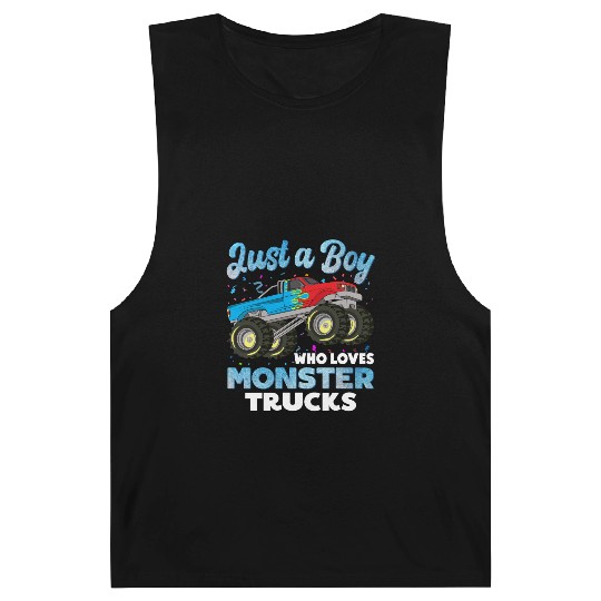 Just A Boy Who Loves Monster Trucks Toddler Kids Barnard Tanks