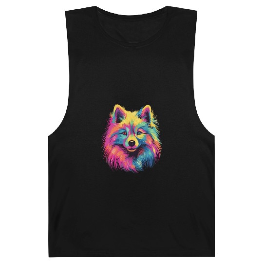 Watercolor Colorful Japan Spitz Barnard Tanks