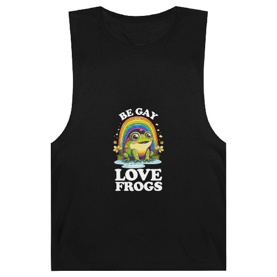 Be Gay Love Frogs Funny LGBTQ Pride Rainbow Retro Barnard Tanks