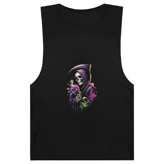 Grim Reaper Holding Sweet Pea flower Barnard Tanks