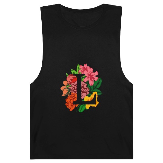 Capital letter L monogram with peony, lily flowers Barnard Tanks