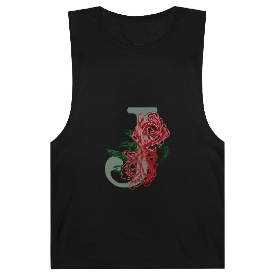 Capital letter J monogram and contour rose flowers Barnard Tanks