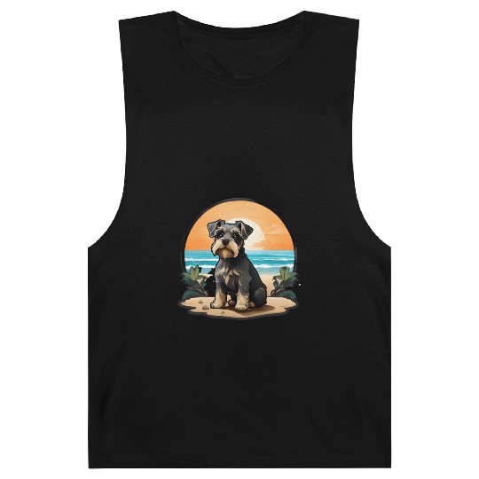 A miniature schnauzer dog in the beach Barnard Tanks