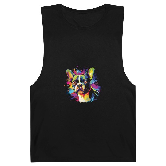 Watercolor Colorful Boston Terrier Barnard Tanks