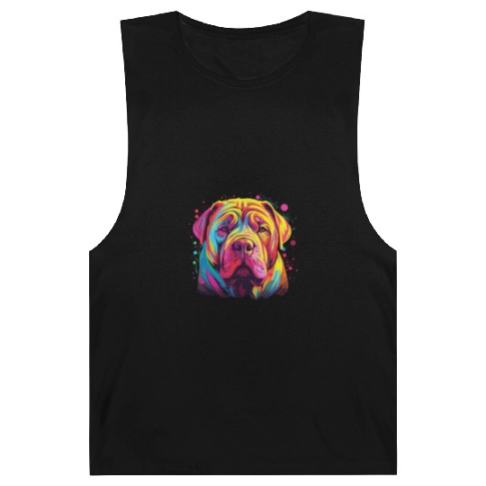 Watercolor Colorful Chinese Shar Pei Barnard Tanks