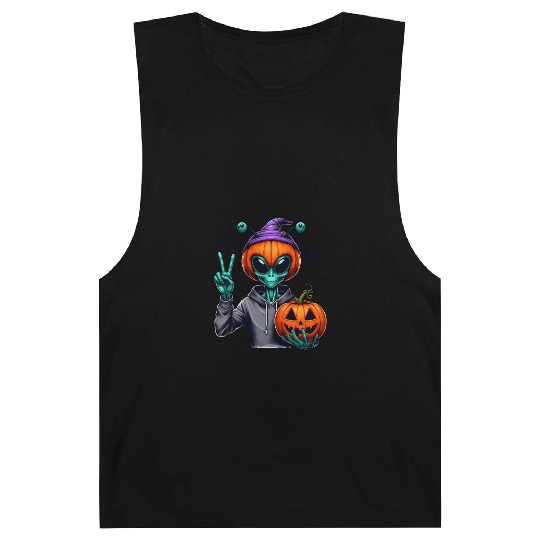 Peaceful alien with Halloween pumpkin Barnard Tanks