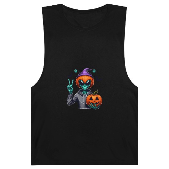 Peaceful alien with Halloween pumpkin Barnard Tanks