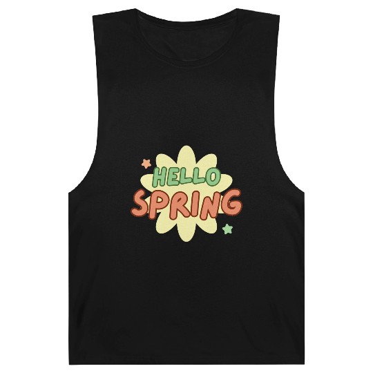 Funny retro hello spring time groovy flowers cute Barnard Tanks