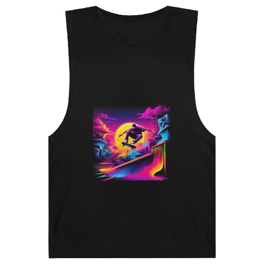 AI Airbrushed Synthwave Skate Scene Barnard Tanks