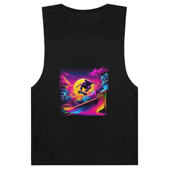 AI Airbrushed Synthwave Skate Scene Barnard Tanks