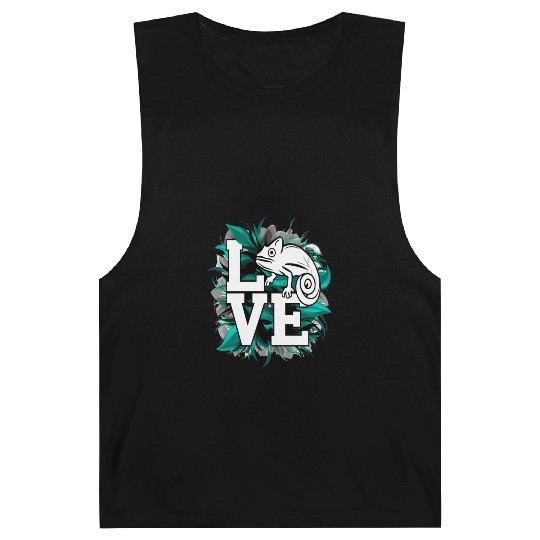 Chameleon Lizard Love Green Teal Text Design Barnard Tanks