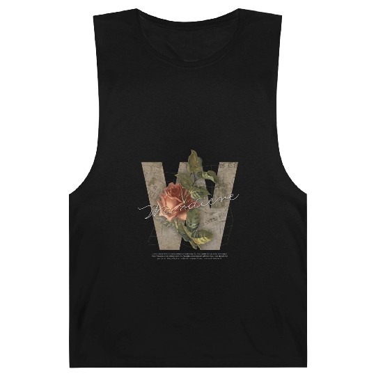 Black Brown Vintage Rose Initial Barnard Tanks