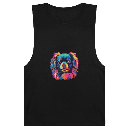 Watercolor Colorful Tibetan Spaniel Barnard Tanks