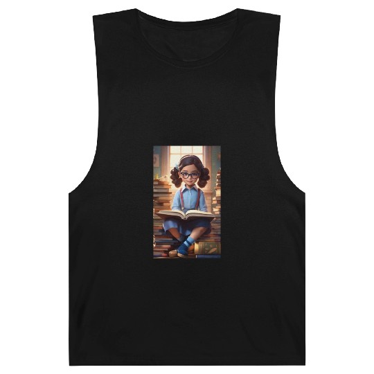 A sweet 5 year old girl wearing a light blue butto Barnard Tanks
