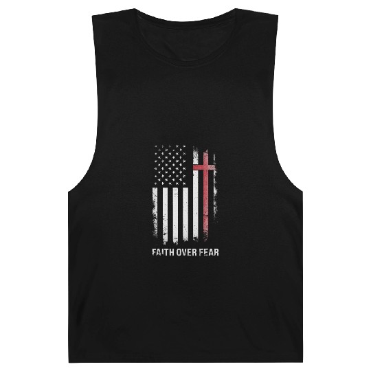 US USA Flag American Faith Over Fear Cross Barnard Tanks