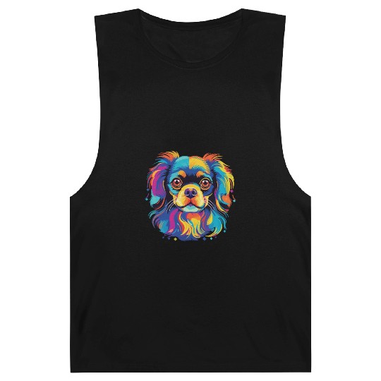 Watercolor Colorful Tibetan Spaniel Barnard Tanks