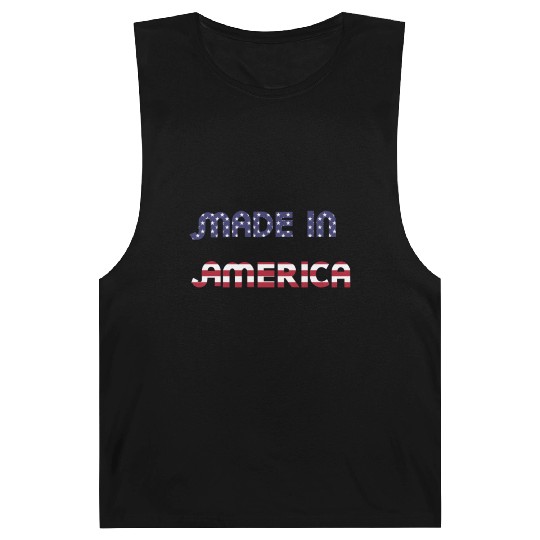 Made in America American Flag Font Funny Patriotic Barnard Tanks