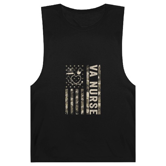VA Nurse Camouflage Patriotic US Flag Nurse Life Barnard Tanks
