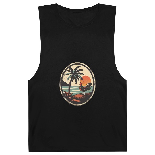 Retro Chicken and Palm Tree Barnard Tanks