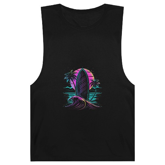 Retro Wave Neon Surf Vintage Surfer Gift Barnard Tanks