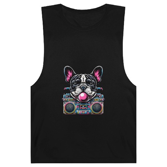 Frenchie Beats: French Bulldog with Music Boom Box Barnard Tanks