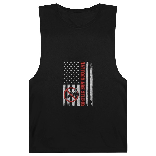 Tattoos Are Stupid Funny Anti Tattoo US Flag Barnard Tanks