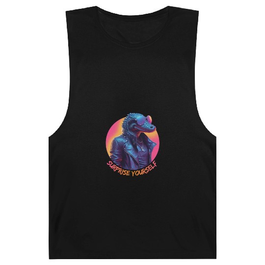 Synthwave style crocodile wearing sunglasses Barnard Tanks
