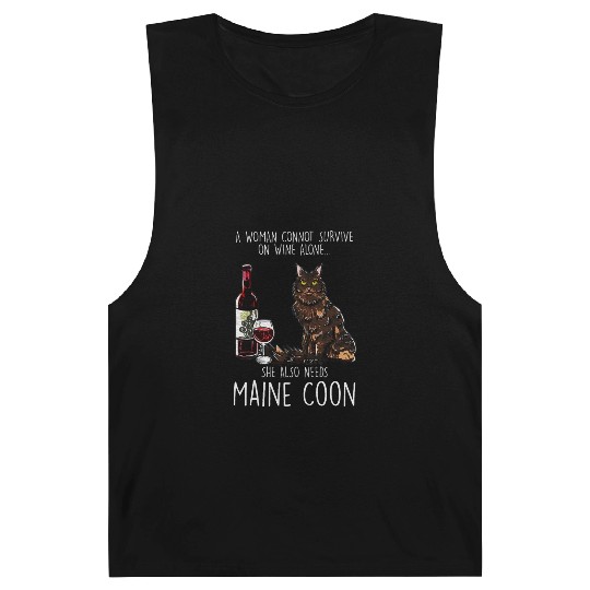 Womens She Needs A Maine and Wine Feline Cat Lover Barnard Tanks