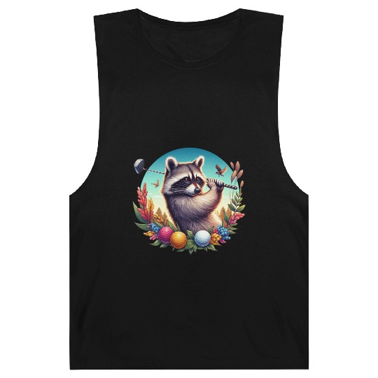 Funny Raccoon Playing Golf Sporty Animal Lover Barnard Tanks