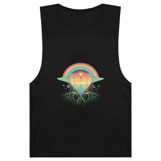 Rainbow heart with roots for Pride Barnard Tanks