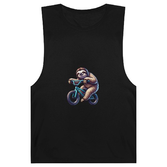 Sloth on BMX Bike Cool and Funny Design Barnard Tanks