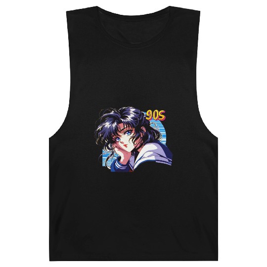 90s Vintage Anime Girl Art Barnard Tanks