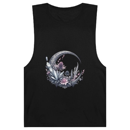 Crescent moon in silver, with crystals and flowers Barnard Tanks