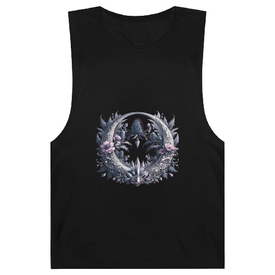 Crescent moon in silver, with crystals and flowers Barnard Tanks