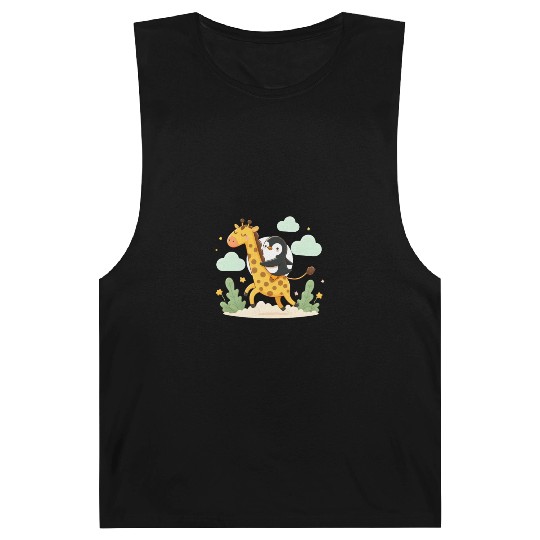 Penguin rides giraffe Barnard Tanks