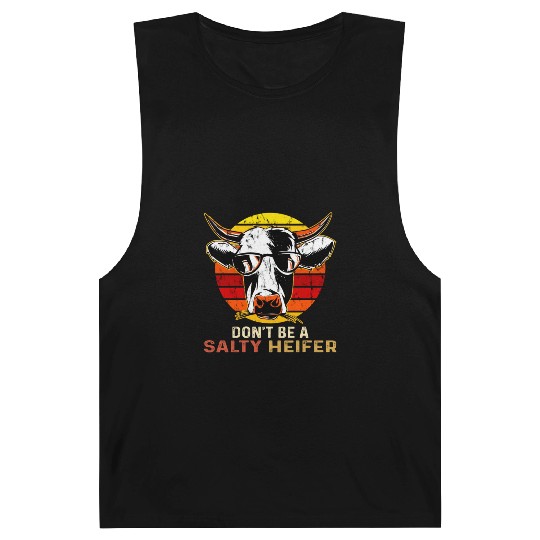 Don't Be Salty A Heifer Retro Sunset Funny Cow Barnard Tanks