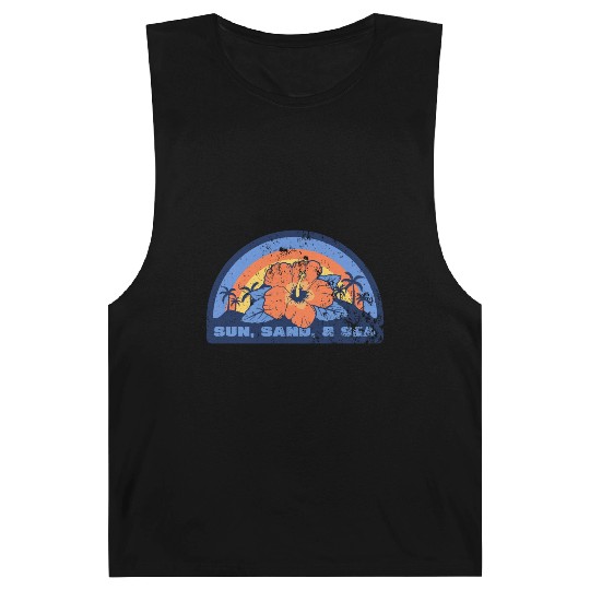 Vintage Sunset Beach Hibiscus Flower Barnard Tanks, Trop